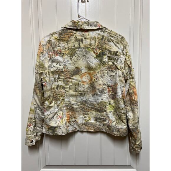 Chico's Size 1 Printed postmark stamps Travel Jacket 2/ matching tank - Picture 4 of 7